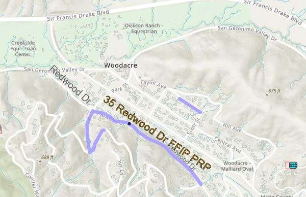 Map of pipeline location on Redwood Dr in Woodacre