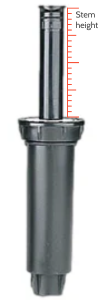 Sprinkler heads showing the difference between pressure regulated heads and non-pressure regulated heads